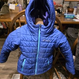 Columbia Girls' Royal Blue Hooded Puffer Jacket with Teal Accents